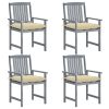Patio Chairs with Cushions 4 pcs Gray Solid Acacia Wood