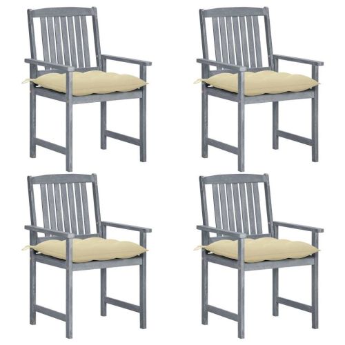 Patio Chairs with Cushions 4 pcs Gray Solid Acacia Wood